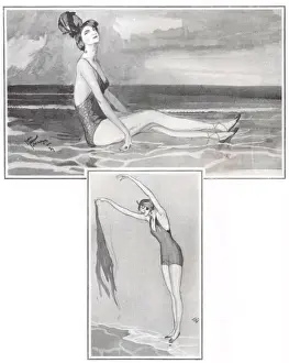 Art Work Prints: Art deco sketch of a bathing beauty by Jean Gabriel Domargue