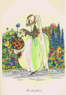 Shand Prints: Art deco sketch by C. E. Shand for Butterflies, 1920s