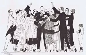 Art deco sketch of Fatty Arbuckle and fans, Paris, 1921