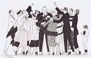Arbuckle Gallery: Art deco sketch of Fatty Arbuckle and fans, Paris, 1921