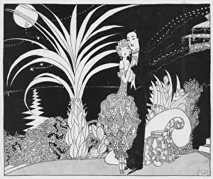 Art deco sketch by Fish entitled L Idylle u Claire de Lun