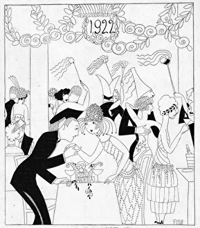 Art deco sketch by Fish entitled La Nouvel An, 1921