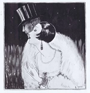 Images Dated 12th May 2016: Art deco sketch by G. Peres of glamorous young lady and her