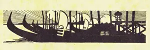 An art deco sketch of gondolas in Venice, 1924