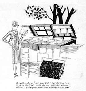 Images Dated 12th October 2015: Art deco sketch by Hemjie of a young lady at a Quais Booksel