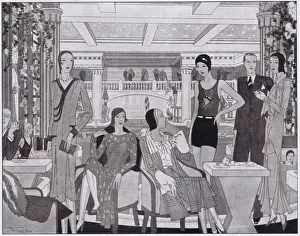 Art deco sketch of the interiror of the Lido, Paris, 1929