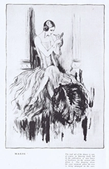An art deco sketch by Peres entitled Magic showing an elegan An art deco sketch by Peres entitled Magic showing an elegan