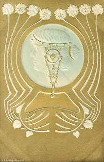 Art Nouveau abstract design with face in profile Date: early 20th century