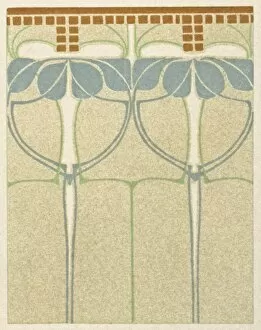 Art nouveau design with blue leaves