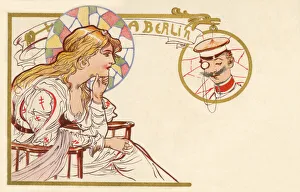Art Nouveau design with woman and soldier Date: early 20th century Art Nouveau design with woman and soldier Date: early 20th century