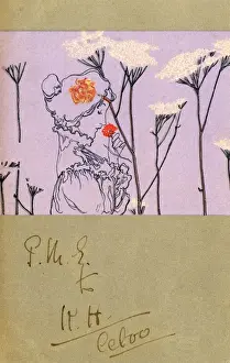 Sniffs Prints: Art Nouveau Girl smelling the scent of a red flower
