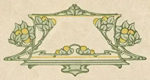 Symmetrical Prints: Art nouveau leaf design with yellow fruit