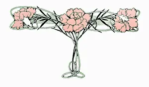 Swag Prints: Art Nouveau Pink Carnation, Poppies Flower Swag
