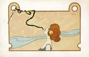 Pact Prints: Art Nouveau - pretty girl kisses a green serpent
