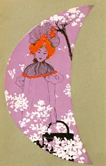 Auburn Prints: Art Nouveau - pretty Spring girl with watering can