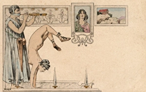Art Nouveau scene with Handwalking greek girl Art Nouveau scene with Handwalking greek girl