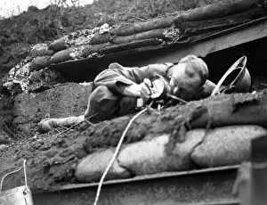 Artillery Observation Officer sets lamp, Kemmel Ridge, WW1