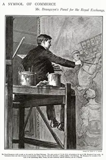 Murals Prints: Artist Frank Brangwyn painting a panel at the Royal Exchange