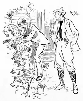Witty Prints: One artist interrupting another, who is busy gardening