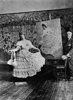 The artist Ludovici paints the dancer Karina, 1916