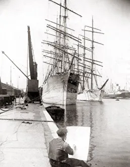 Artist at work, Millwall Docks, London, 1933