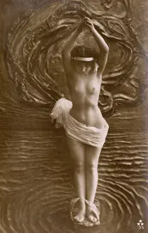 Artistic Italian nude standing amid stylised watery backdrop