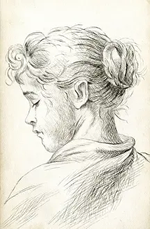 Artwork by Florence Auerbach, profile of a young woman