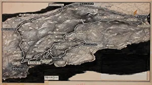 Motorcycle Prints: Artwork, Isle of Man map for motor cycle racing