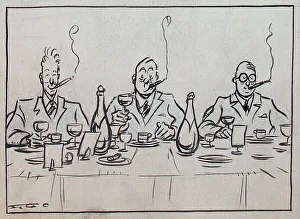 Crosby Collection: Artwork, three men dining at a table