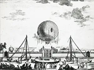 Glass Lantern Slide Scan Prints: Ascent by Count Adreani in a Montgolfiere balloon - 1784