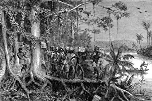 Crate Prints: The Ashanti War (1873-74) - Native carriers crossing mangrov