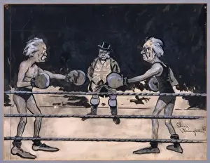 Enemies Prints: Asquith & Lloyd George in the boxing ring by Bairnsfather