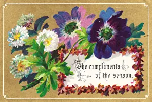 Assorted flowers on a Christmas card