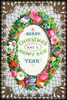 Images Dated 28th September 2017: Assorted flowers on a Christmas and New Year card