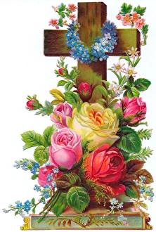 Assorted Gallery: Assorted flowers on a cross-shaped greetings card