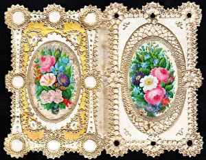 Assorted flowers on a two-part romantic greetings card