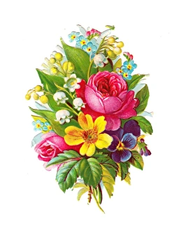 Pansies Gallery: Assorted flowers on a Victorian scrap