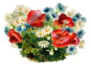 Images Dated 13th November 2015: Assorted flowers on a Victorian scrap