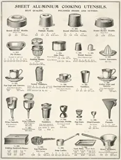 An assortment of aluminium cooking utensils