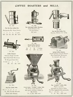 An assortment of coffee roasters and mills