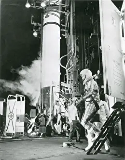 Astronaut Virgil ?Gus? Grissom steps down from the van ?
