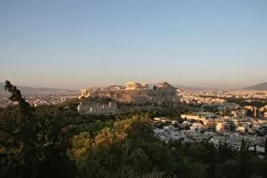 Images Dated 23rd August 2005: Athens. Panoramic view of the Acropolis. Sunset