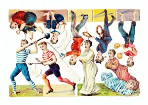 Acrobatics Gallery: Athletes and sportsmen on a sheet of Victorian scraps