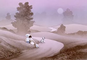 Beautiful Landscapes Gallery: Atmospheric country scene - seated children with dog