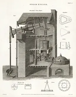 Atmospheric steam engine, elevation, 19th century