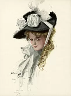 Images Dated 12th August 2017: Attractive woman wearing bonnet 1906