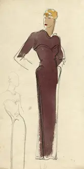 Dryden Prints: Aubergine dress 1932