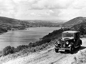 Austin car, Talybont Reservoir, Brecon Beacons, Wales