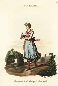 Tyrol Prints: Austrain waitress at an inn in Innsbruck, Tyrol, 18th century