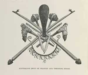 Darwin200 Prints: Australian group of weapons and throwing sticks illustrati